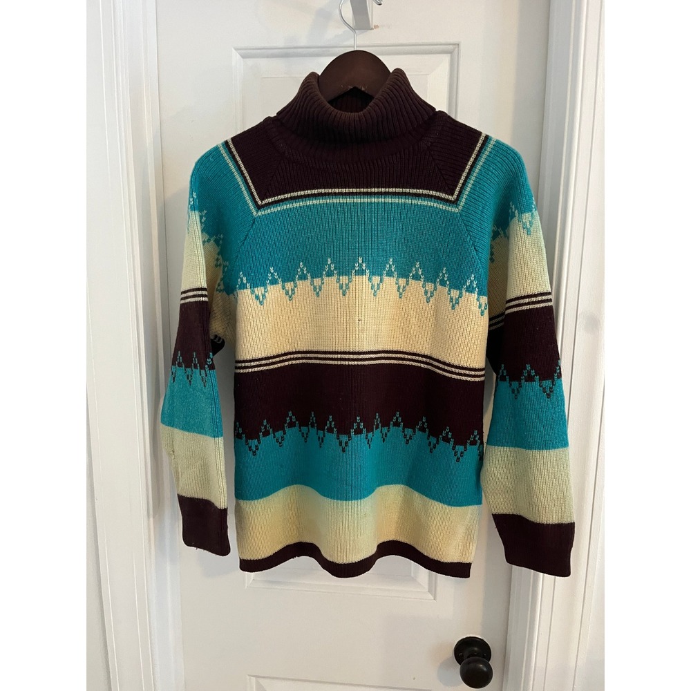 Vintage Polish Wool Geometric Turtleneck Sweater